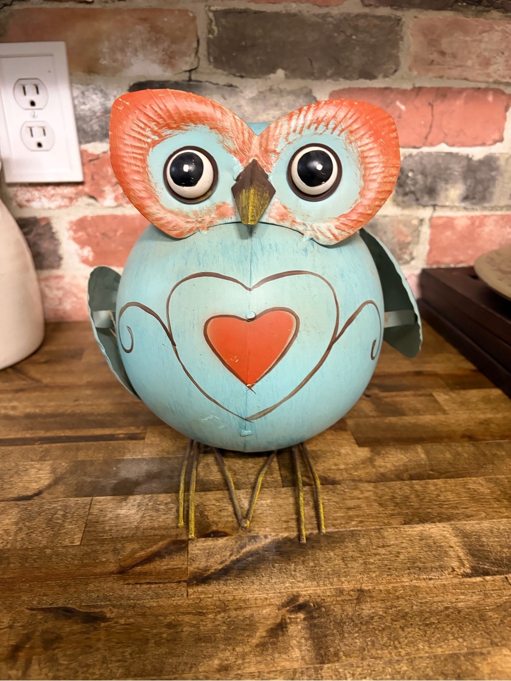 Cracker Barrel Blue and Orange Heart Owl Figurine